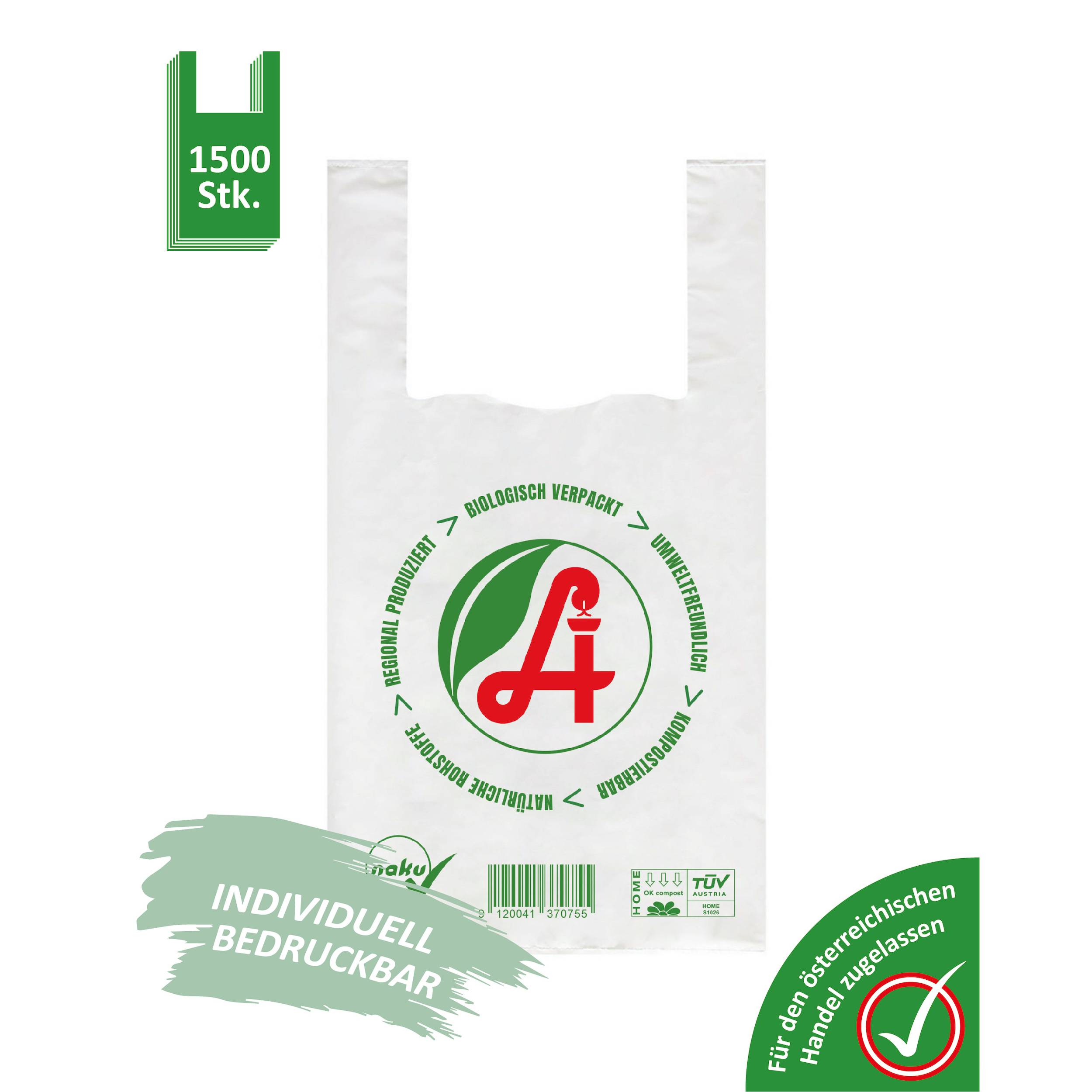 NaKu Bio-Apothekensackerl in der Ausführung Hemdchensackerl mit Apothekenlogo bedruckt